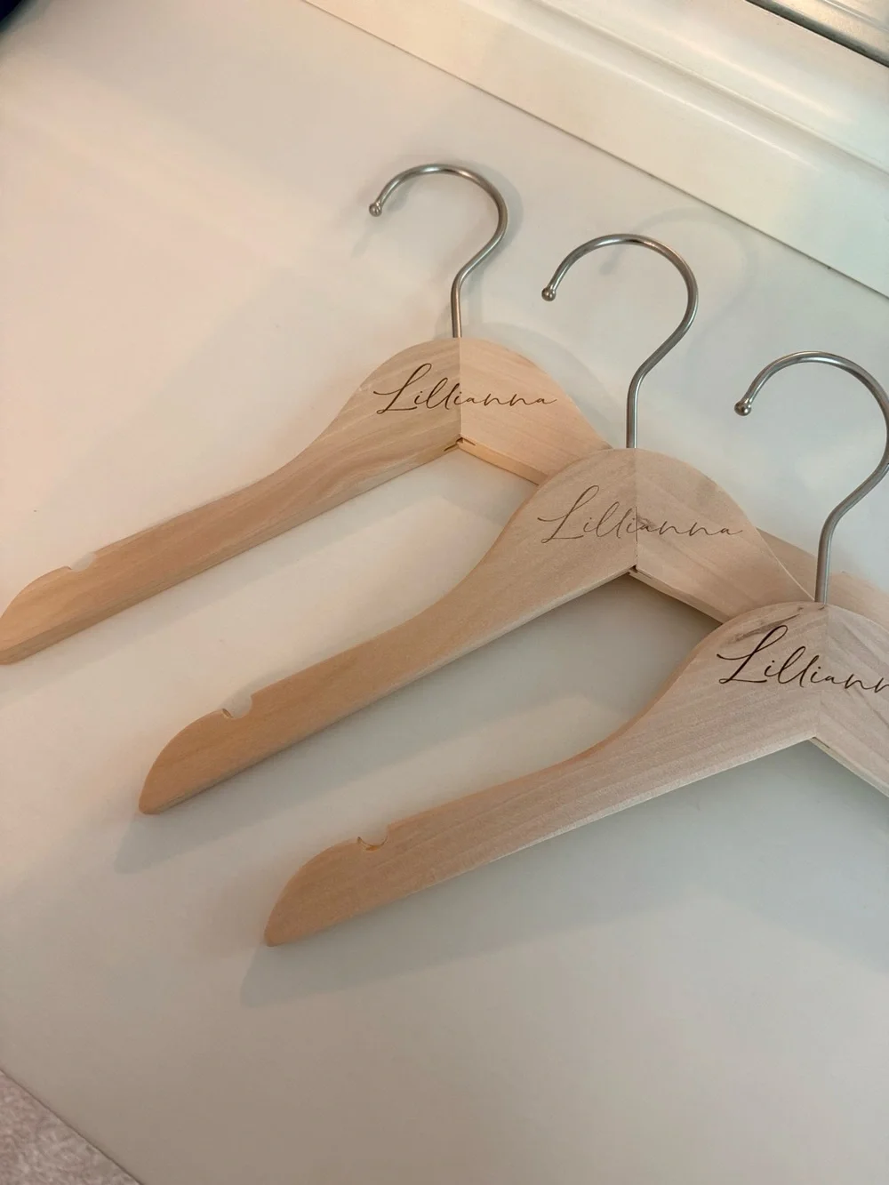 Caden Lane Natural Wood Personalized 'Lillianna' Closet Hangers - Set of 3